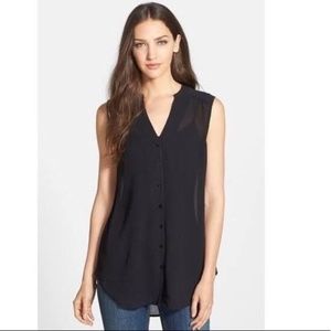 Eileen Fisher Silk Crepe Georgette Button Tank S
